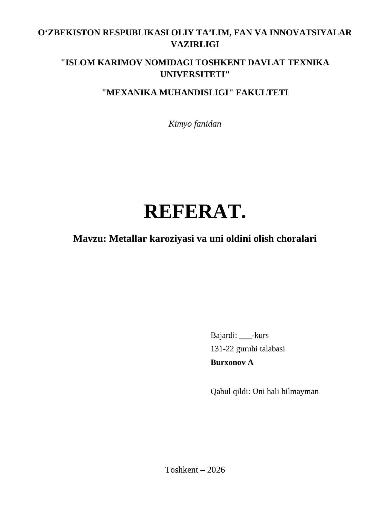 Metallar karoziyasi va uni oldini olish choralari 1