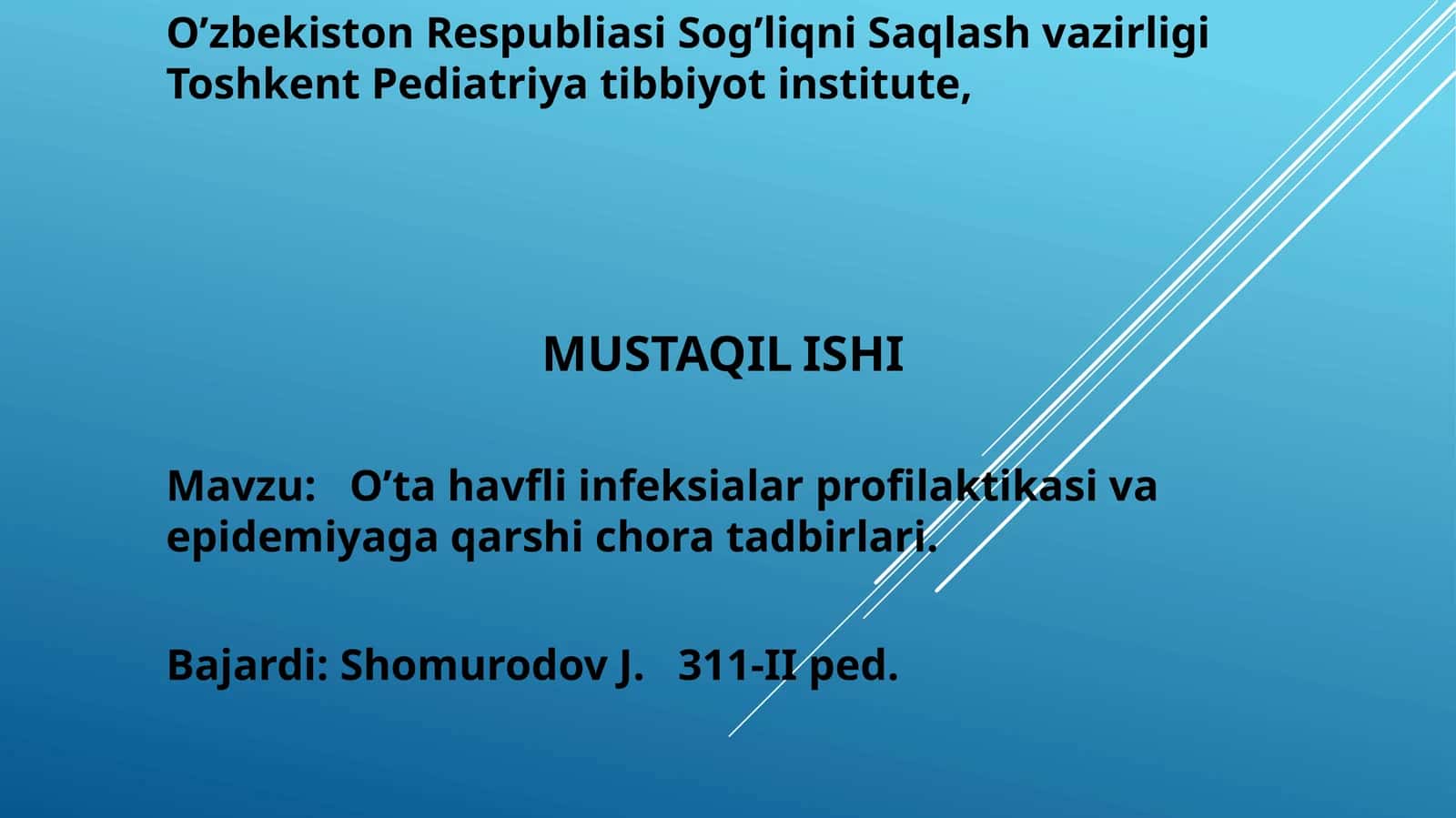 O’tahavfli infeksialar va epidemiyaga qarshi choratadbirlari 1
