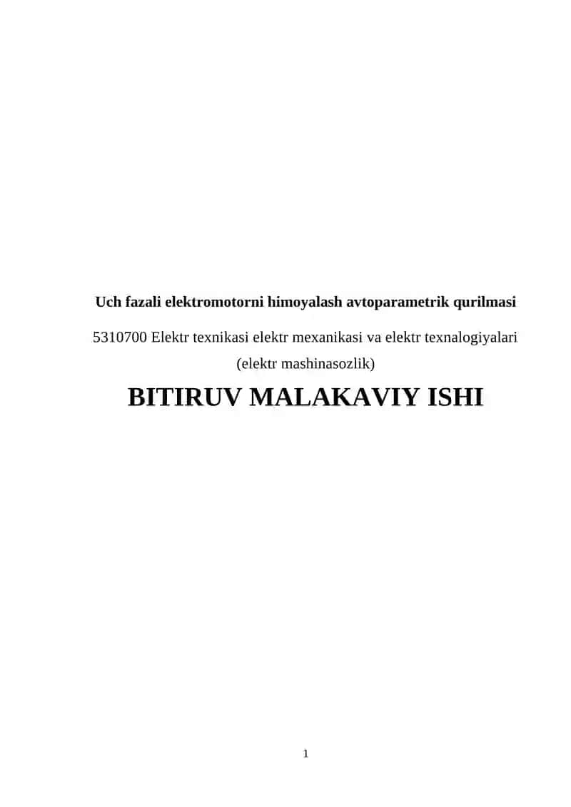 Uch fazali elektromotorni himoyalash avtoparametrik qurilmasi