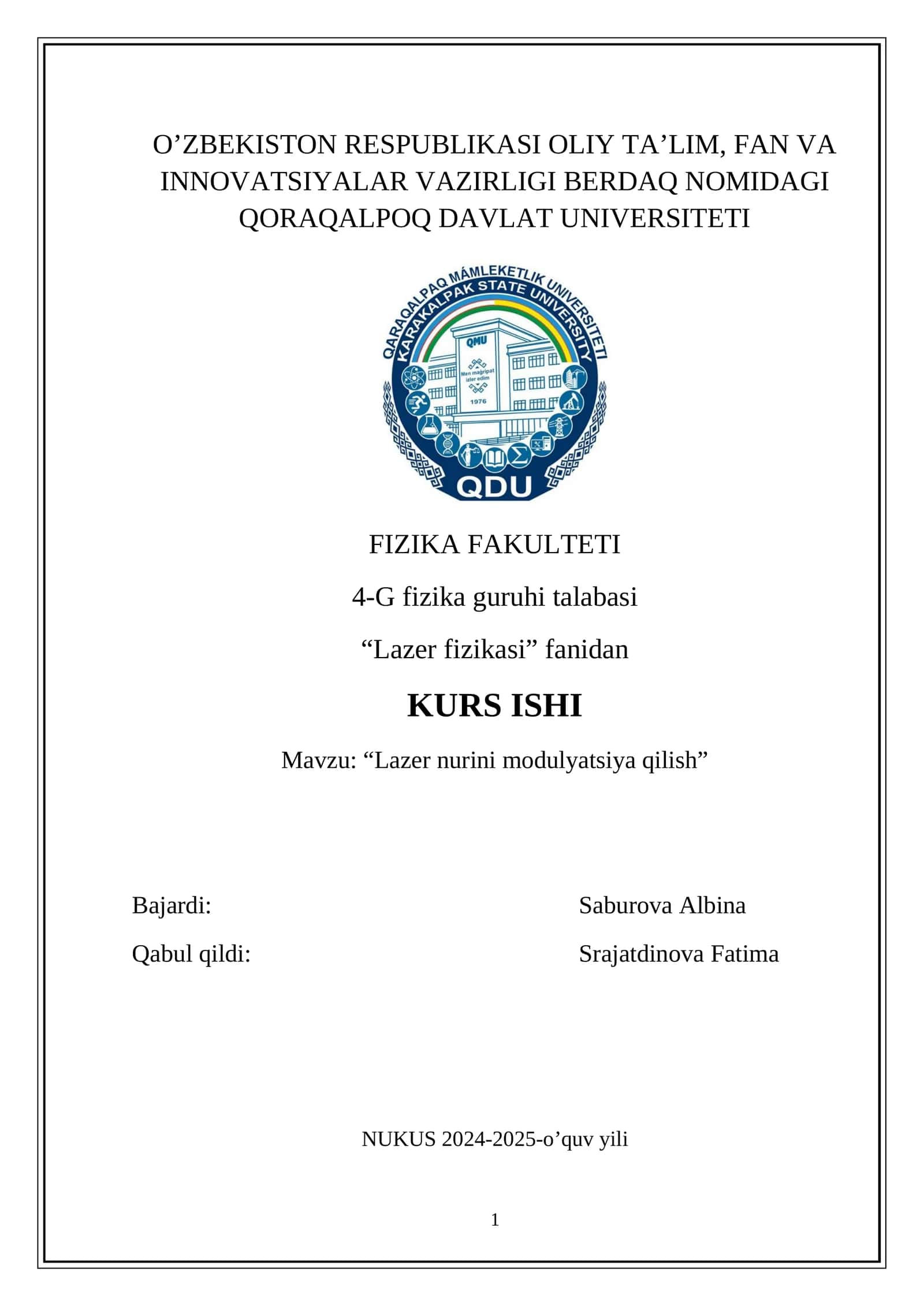 Lazer nurini modulyatsiya qilish 1