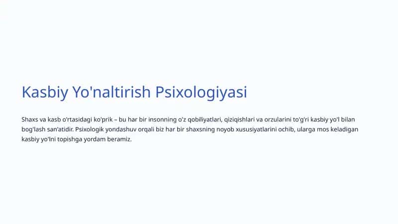 Kasbiy Yo'naltirish Psixologiyasi 1
