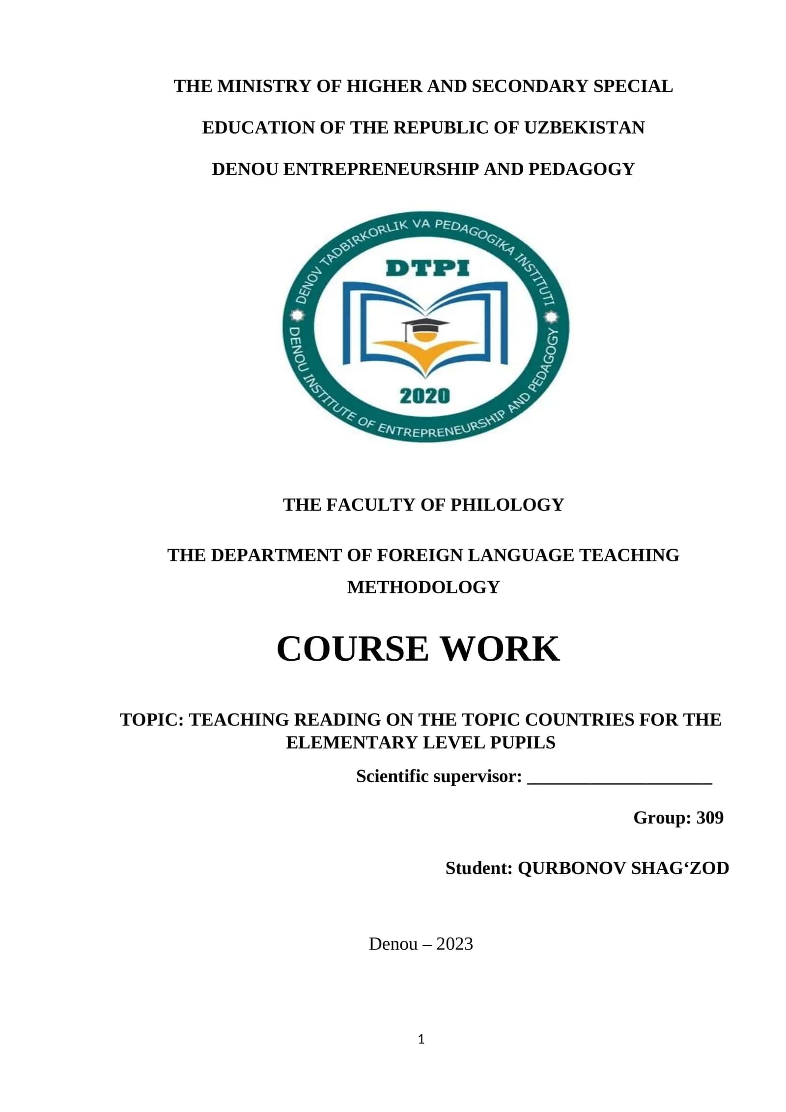 TEACHING READING ON THE TOPIC COUNTRIES FOR THE ELEMENTARY LEVEL PUPILS 1