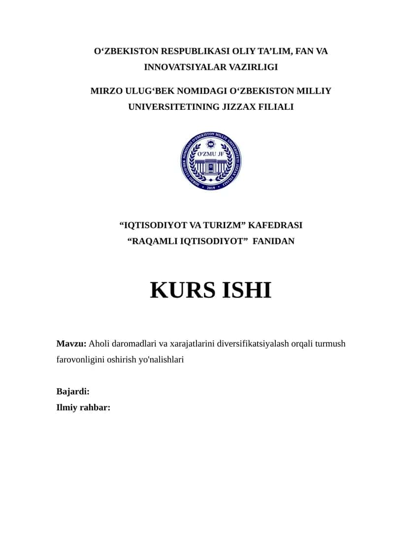 Aholi daromadlari va xarajatlarini diversifikatsiyalash orqali turmush farovonligini oshirish yo'nalishlari 1