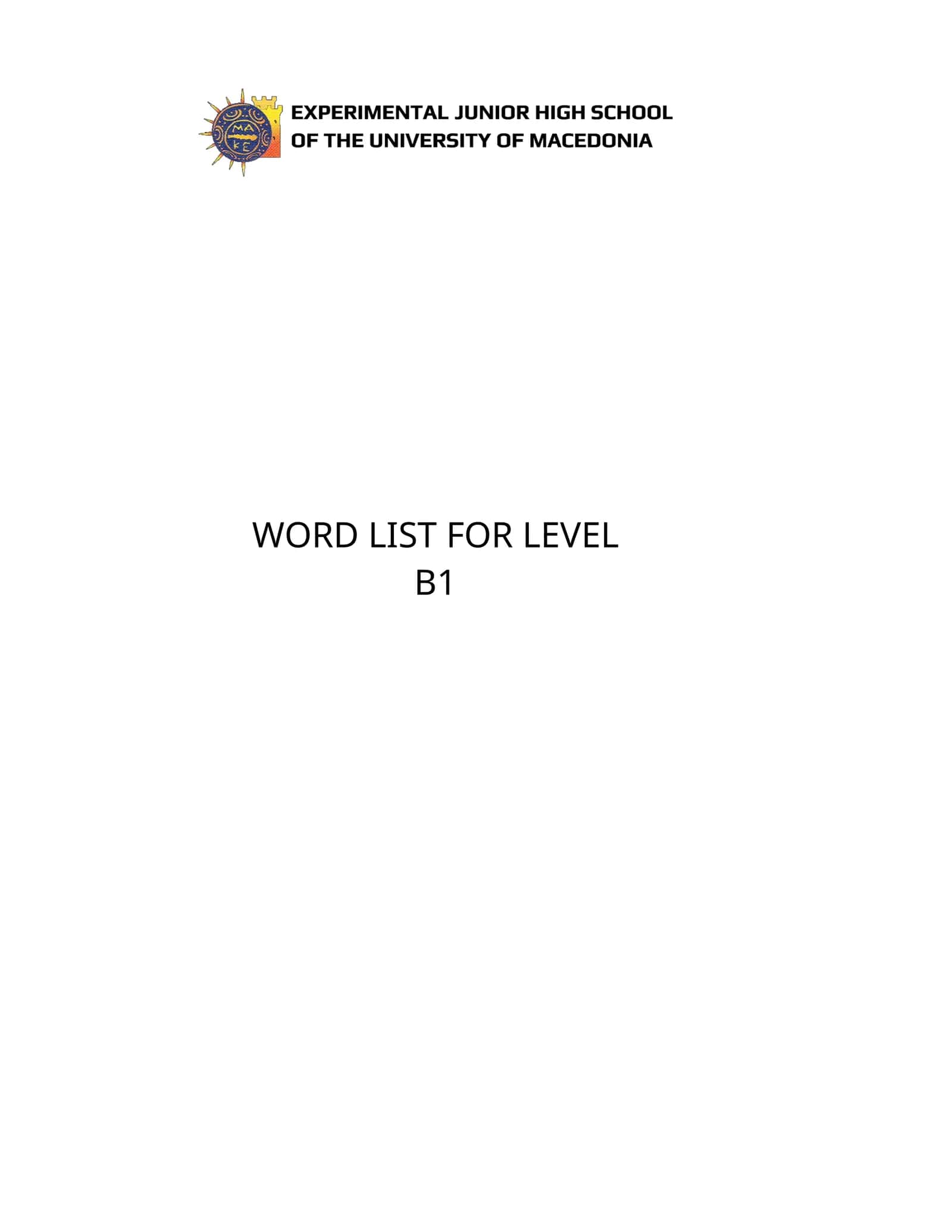 WORD LIST FOR LEVEL B1 1