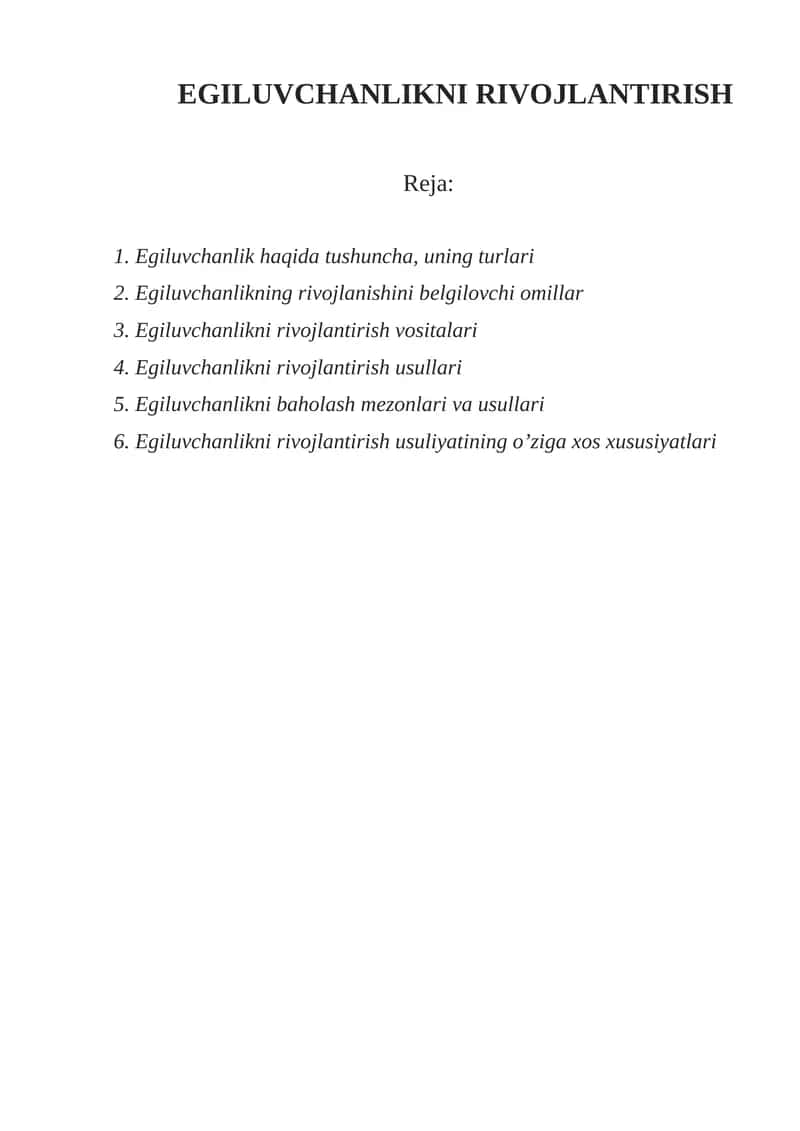 Egiluvchanlikni Rivojlantirish 1