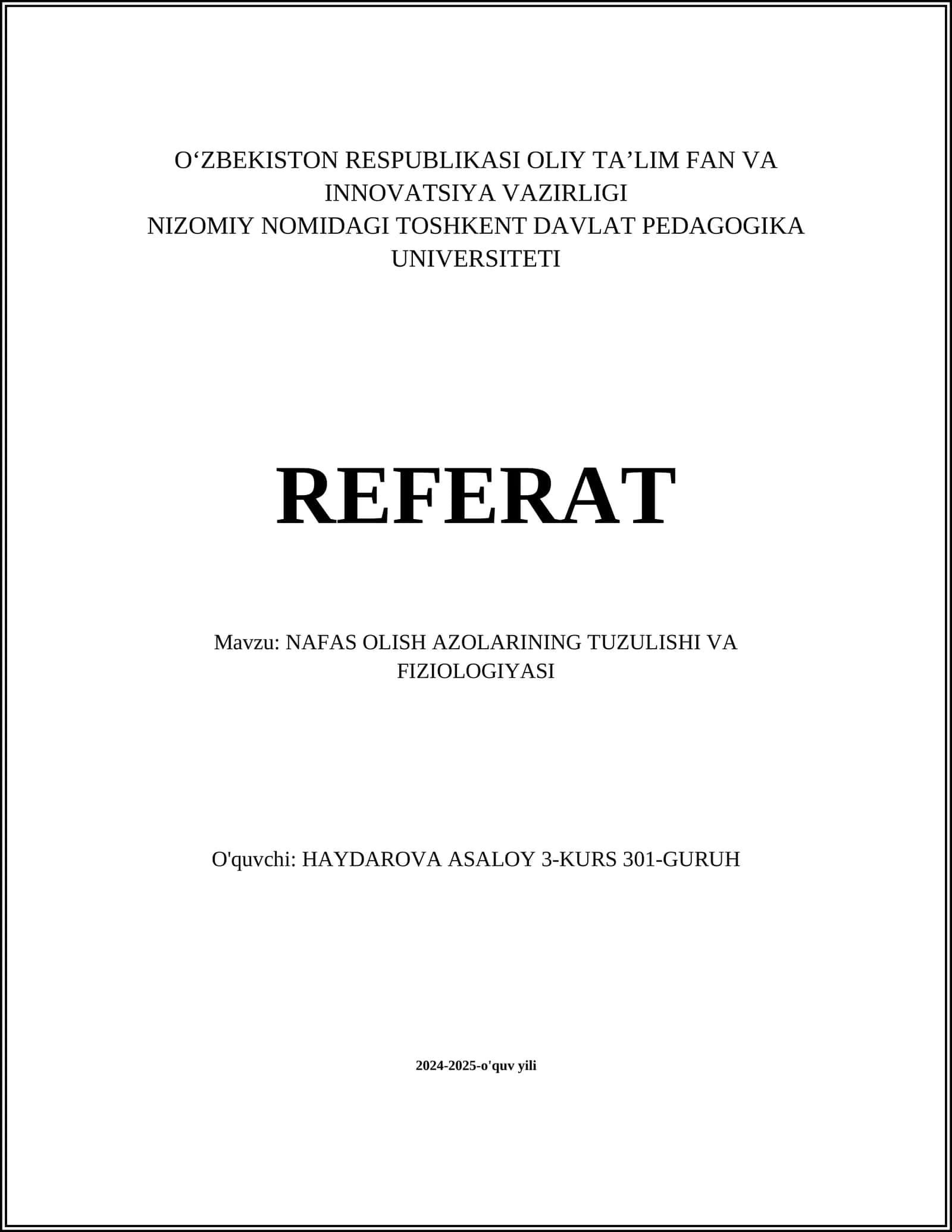 NAFAS OLISH AZOLARINING TUZULISHI VA FIZIOLOGIYASI 1