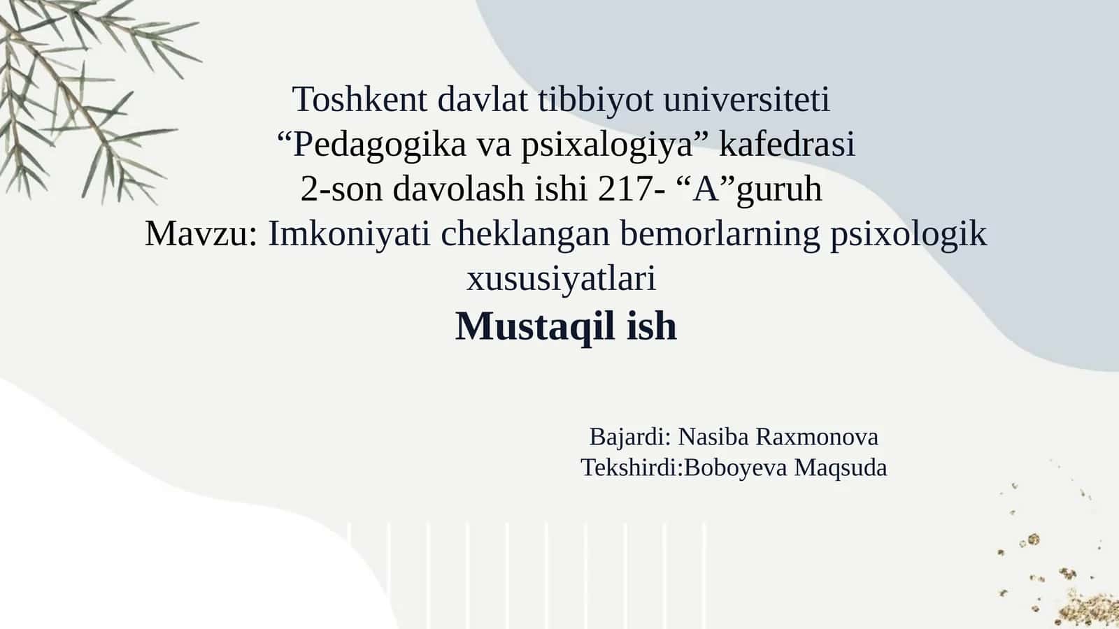 Imkoniyati cheklangan bemorlarning psixologik xususiyatlari 1