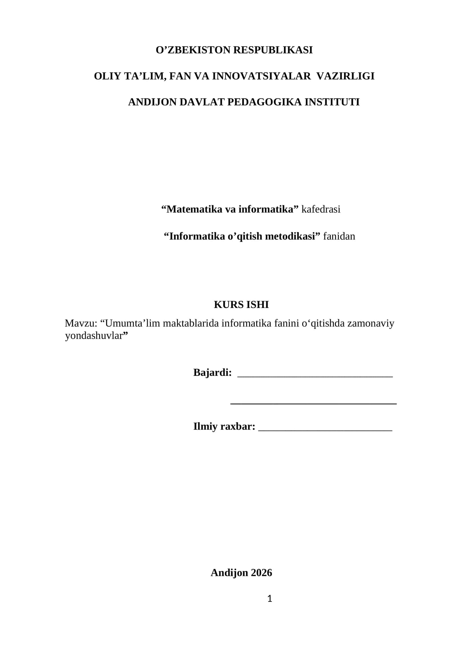 Umumta’lim maktablarida informatika fanini o‘qitishda zamonaviy yondashuvlar 1