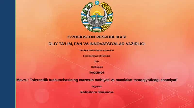 Tolerantlik tushunchasining mazmun mohiyati va mamlakat taraqqiyotidagi ahamiyati 1