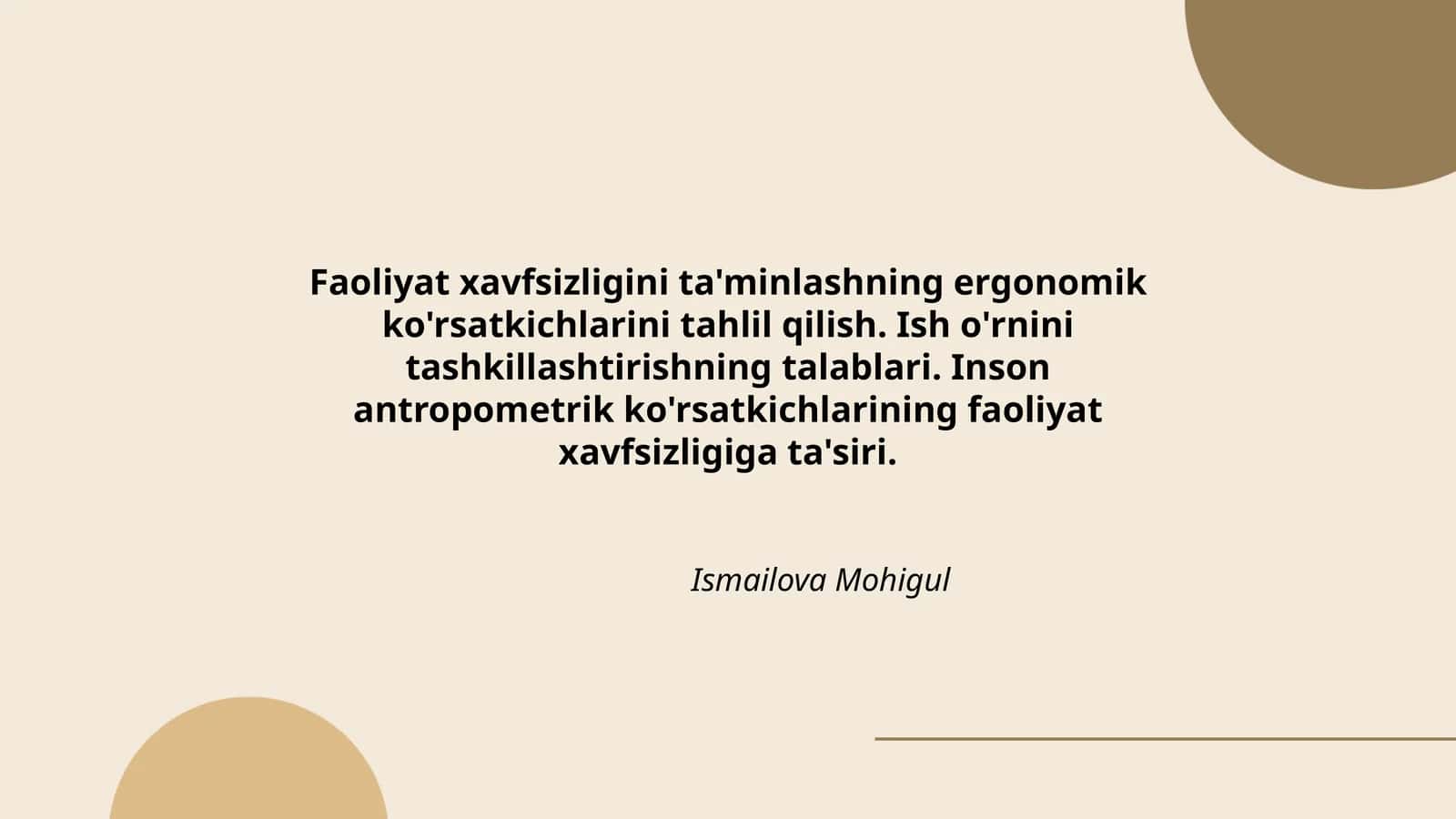 Ish o'rnini tashkillashtirishning talablari 1
