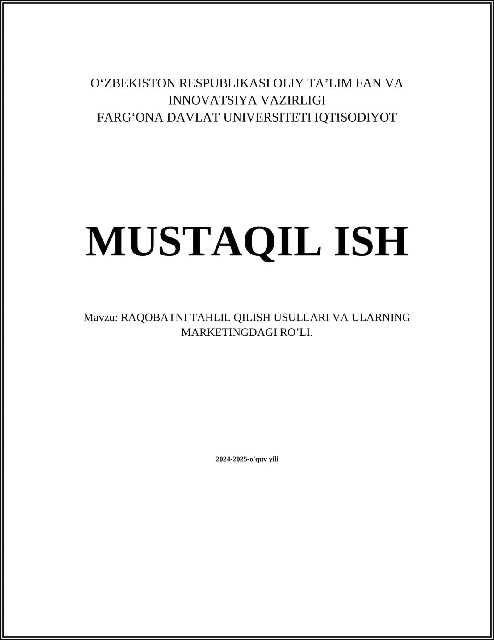 RAQOBATNI TAHLIL QILISH USULLARI VA ULARNING MARKETINGDAGI RO’LI 1
