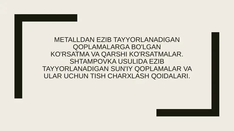 Metalldan ezib tayyorlanadigan qoplamalar 1