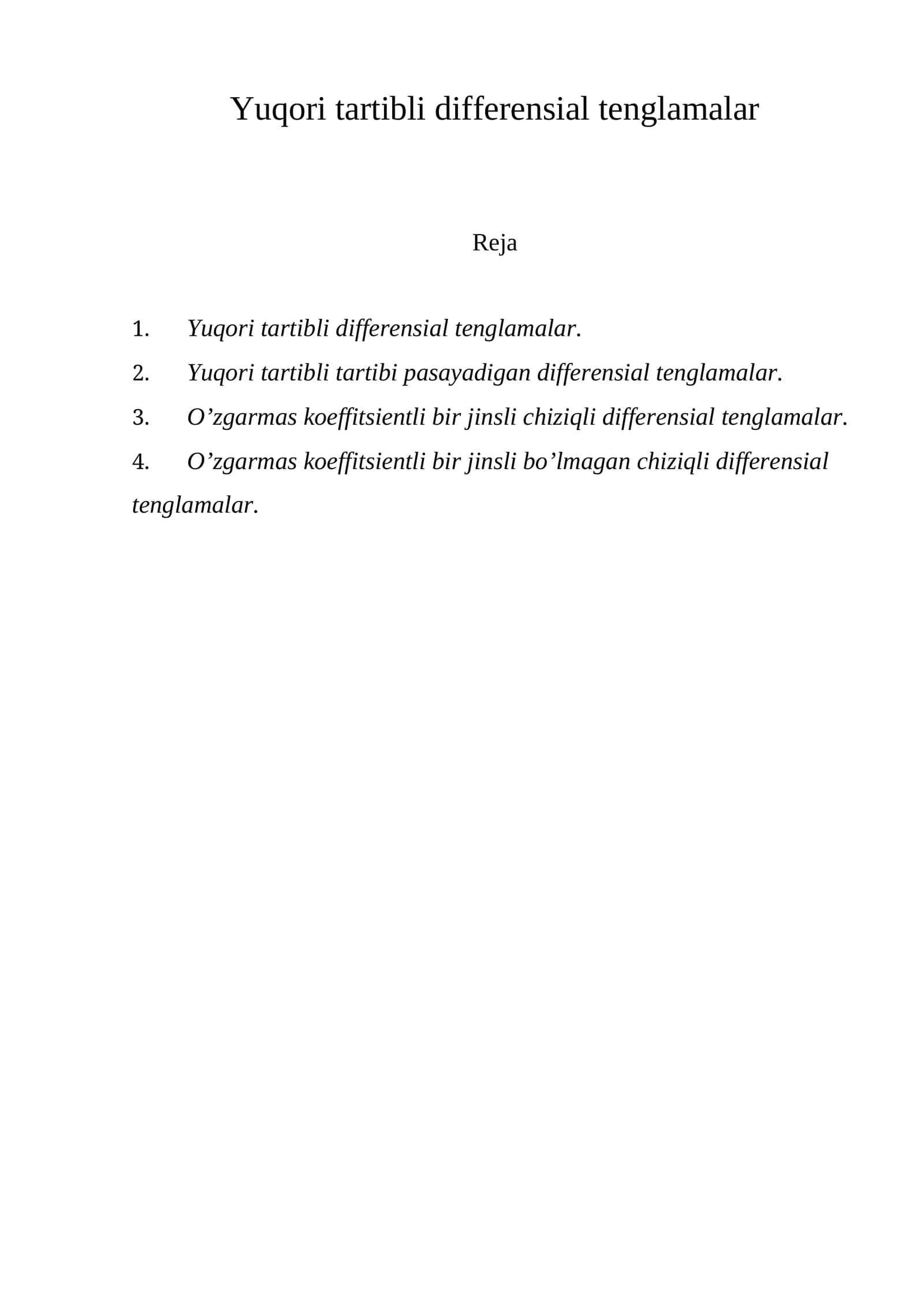 Yuqori tartibli differensial tenglamalar 1