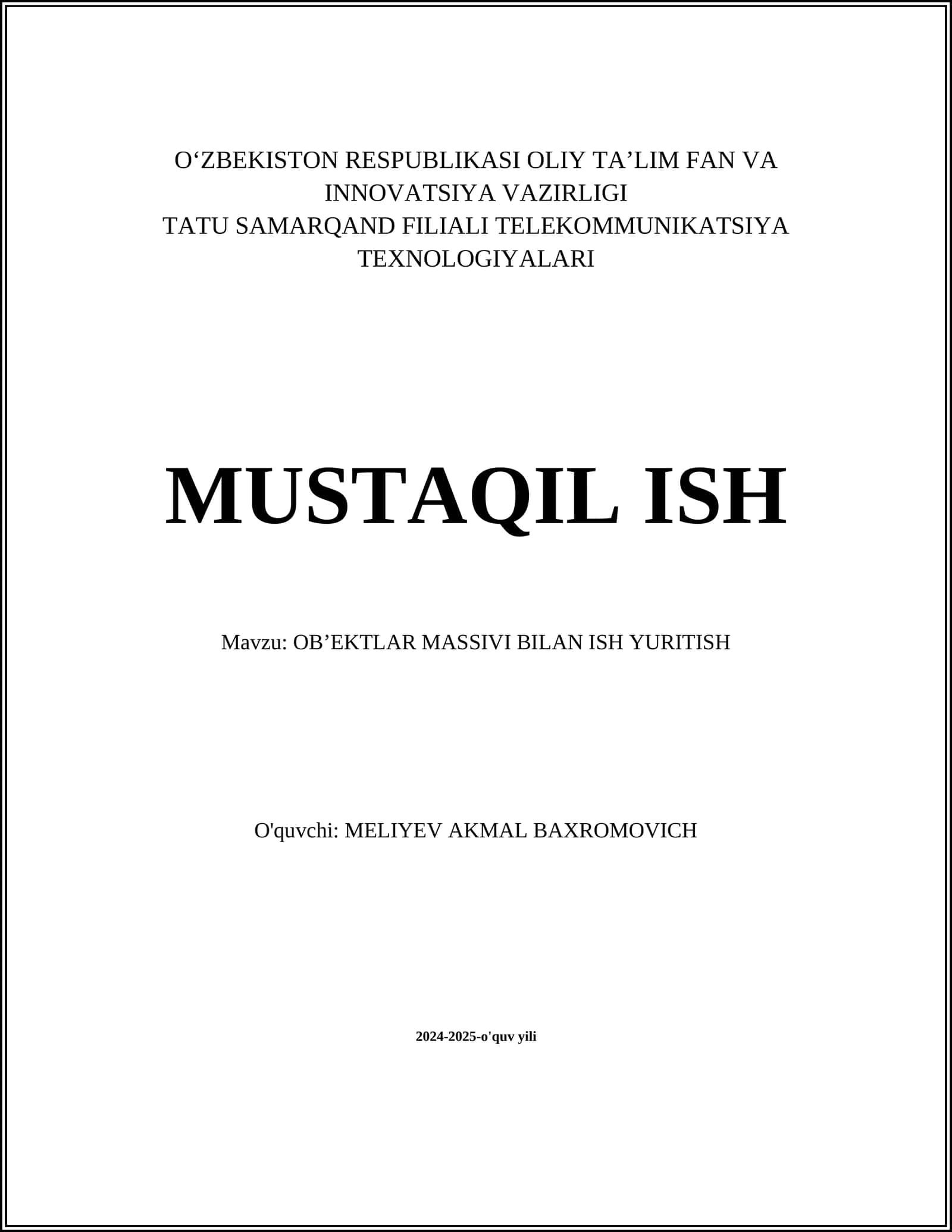 OBʼEKTLAR MASSIVI BILAN ISH YURITISH 1