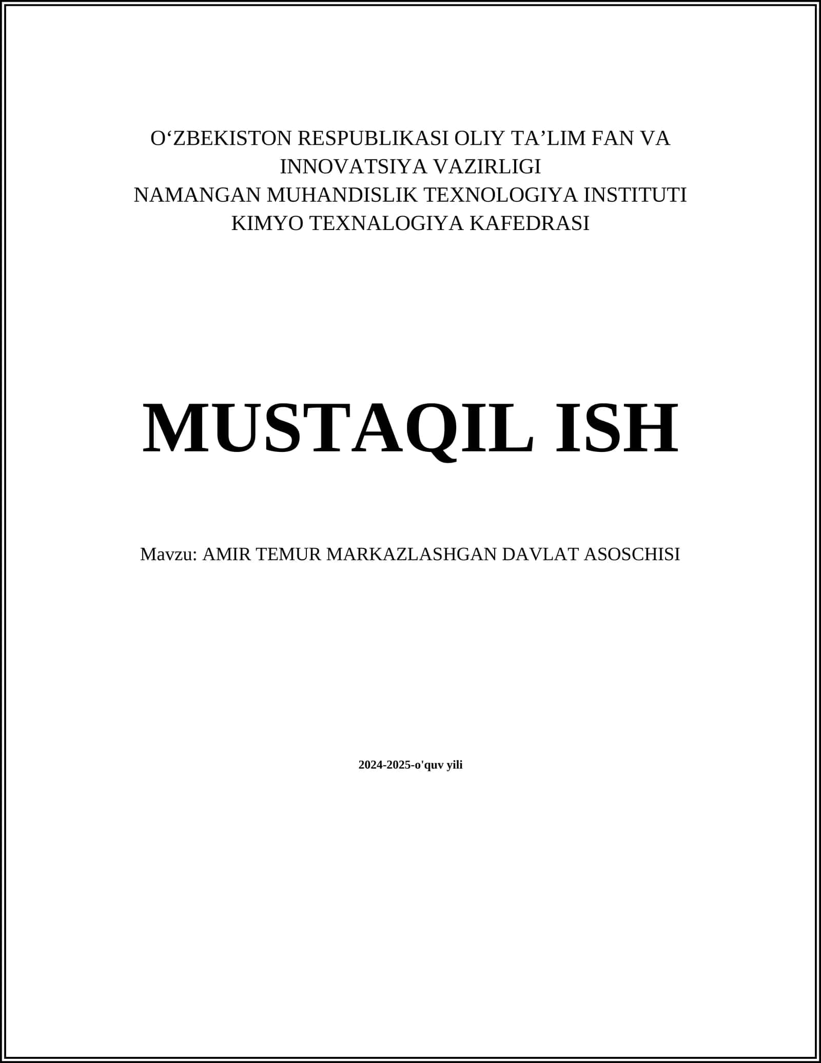 AMIR TEMUR MARKAZLASHGAN DAVLAT ASOSCHISI 1