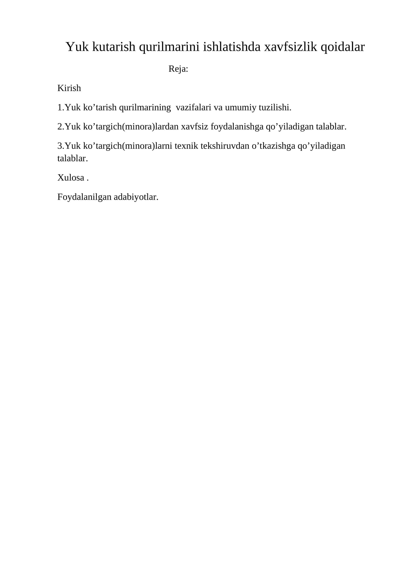 Yuk kutarish qurilmarini ishlatishda xavfsizlik qoidalar 1