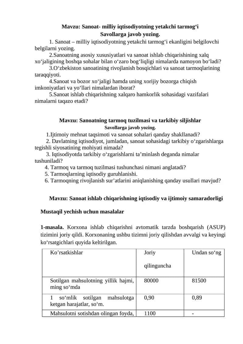 Sanoat- milliy iqtisodiyotning yetakchi tarmog‘i 1