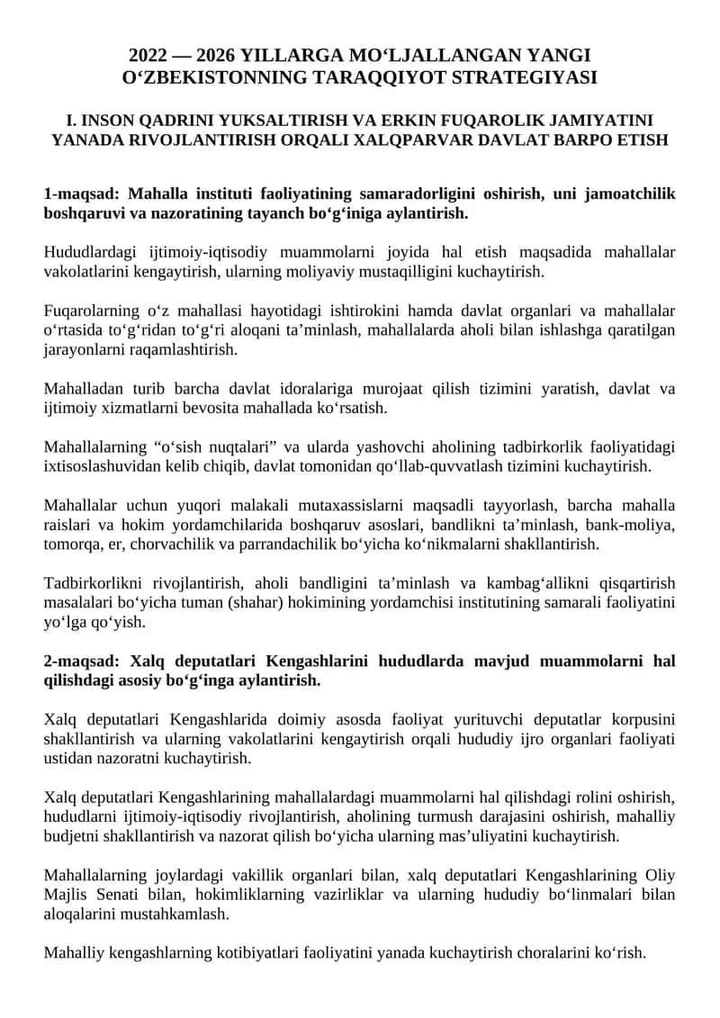 O‘zbekistonning Taraqqiyot Strategiyasi 1