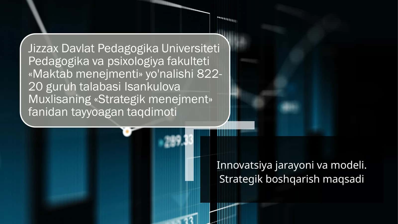 Innovatsiya jarayoni va modeli. Strategik boshqarish maqsadi 1