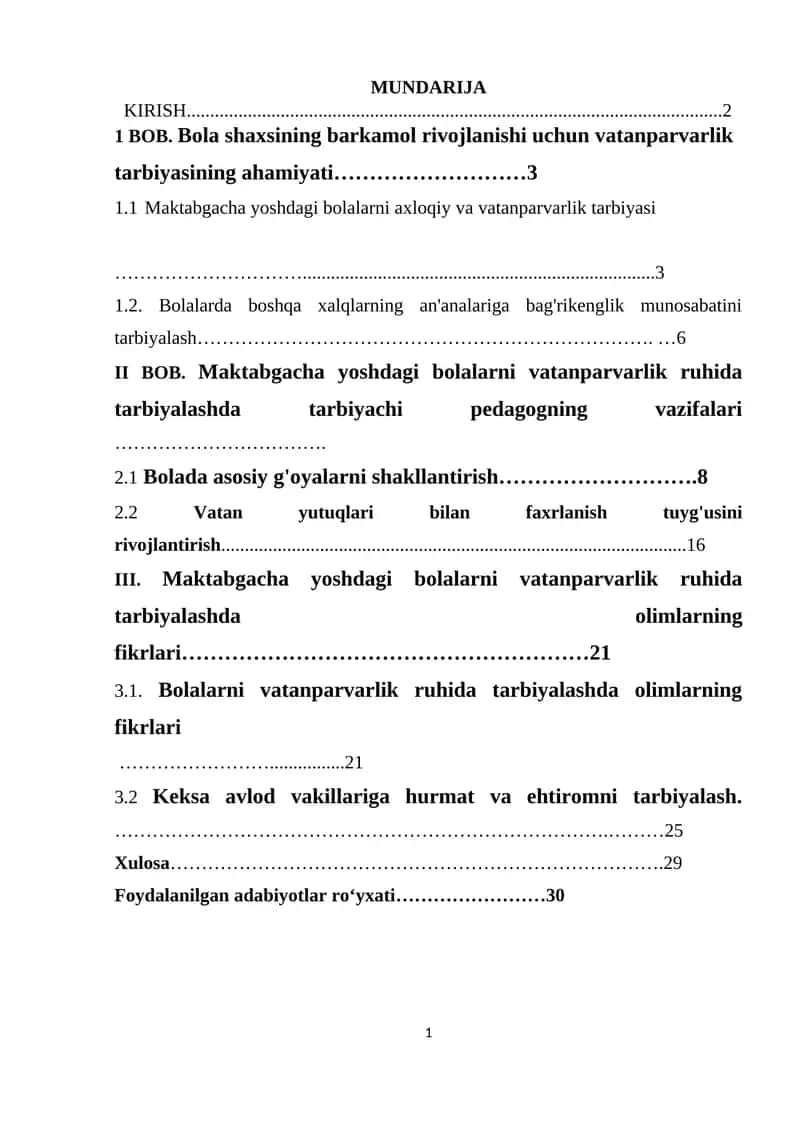 Bola shaxsining barkamol rivojlanishi uchun vatanparvarlik tarbiyasining ahamiyati 1