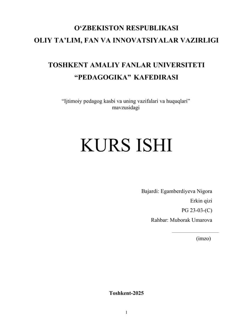 Ijtimoiy pedagog kasbi va uning vazifalari va huquqlari. 1