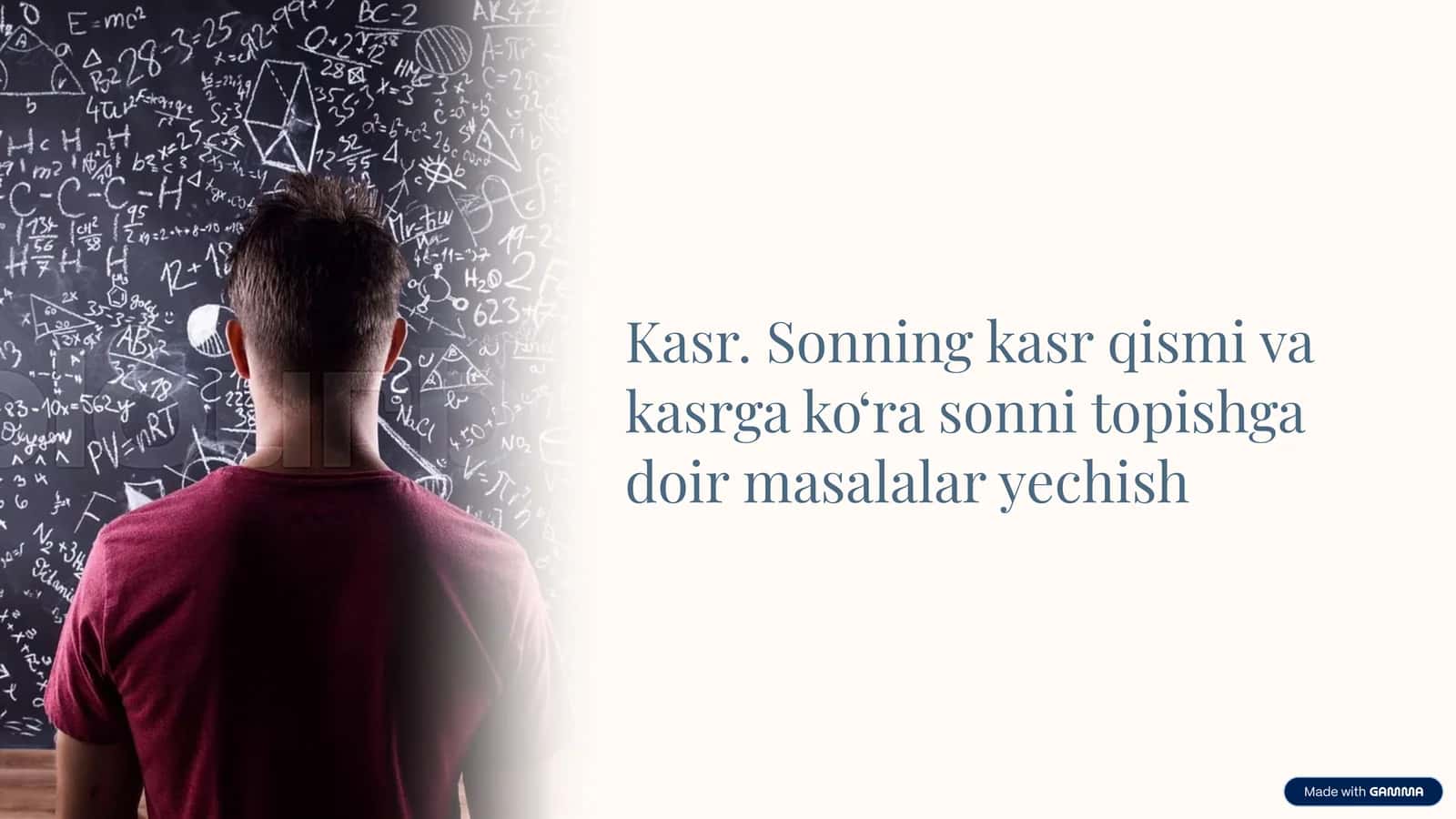 Kasr. Sonning kasr qismi va kasrga ko‘ra sonni topishga doir masalalar yechish 1