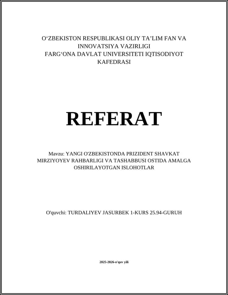 YANGI O'ZBEKISTONDA PRIZIDENT SHAVKAT MIRZIYOYEV RAHBARLIGI VA TASHABBUSI OSTIDA AMALGA OSHIRILAYOTGAN ISLOHOTLAR 1
