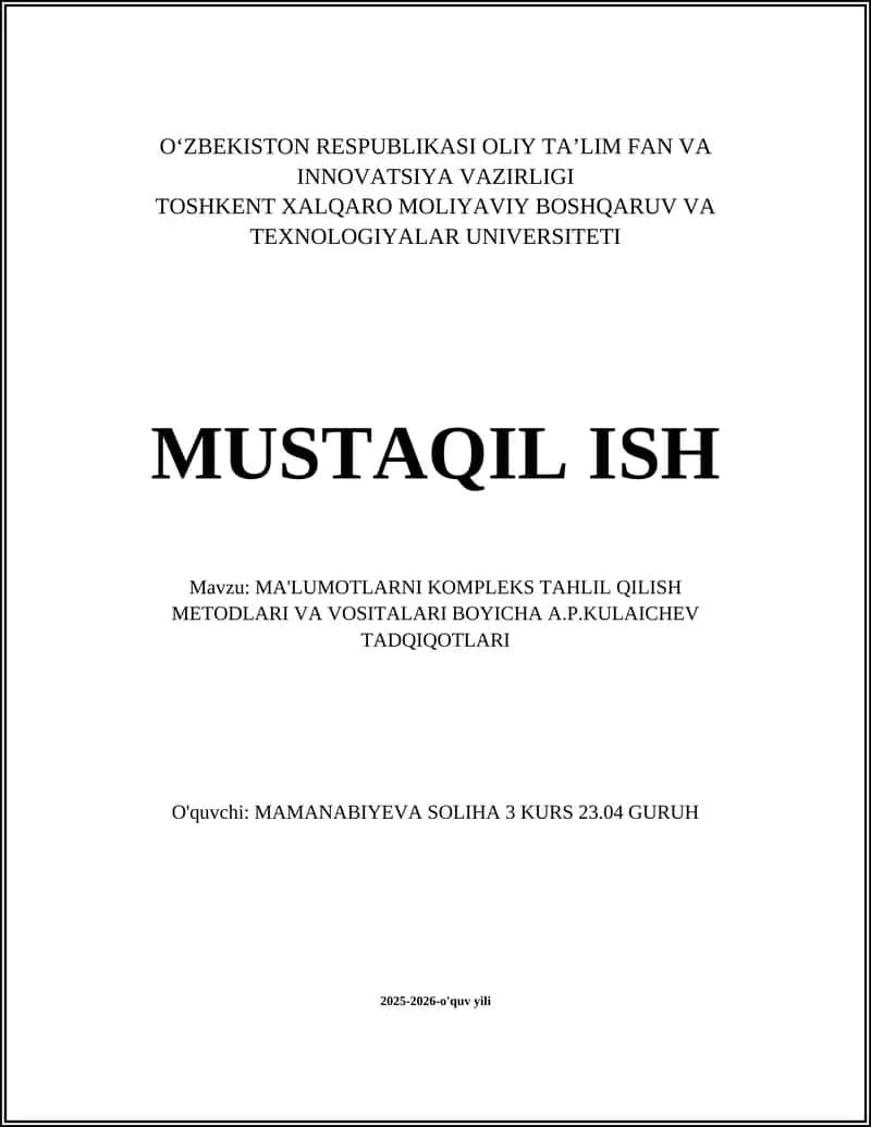 A.P. Kulaichevning kompleks ma’lumotlarni tahlil qilish nazariyasi 1