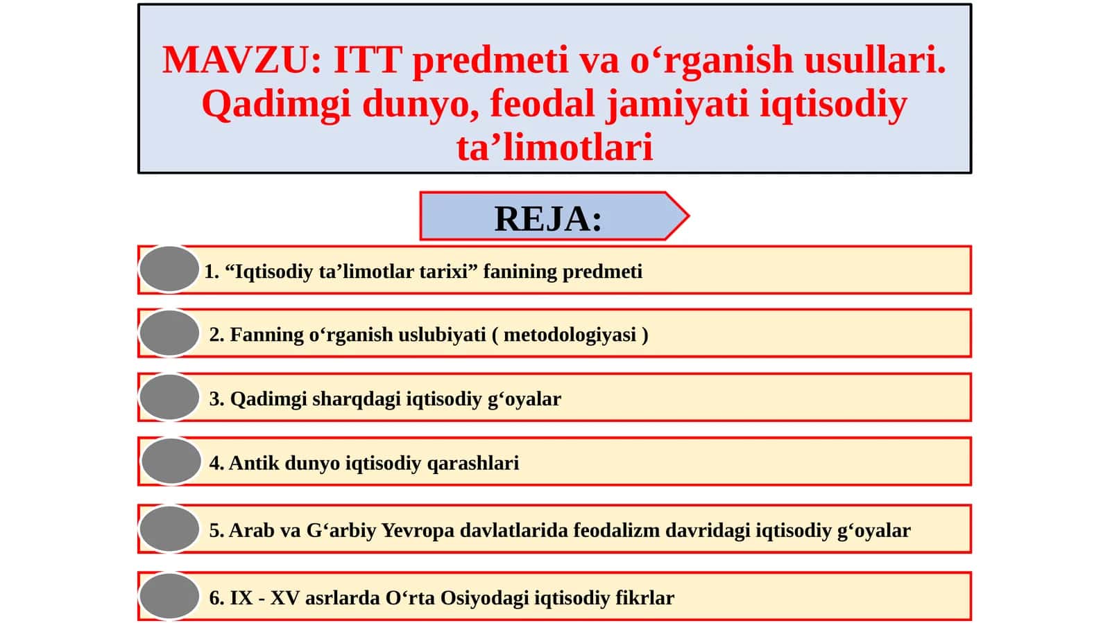 ITT predmeti va o‘rganish usullari. Qadimgi dunyo, feodal jamiyati iqtisodiy ta’limotlari 1