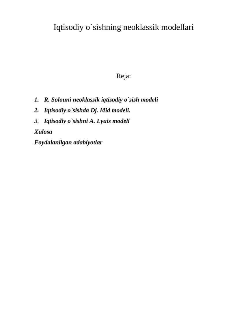 Iqtisodiy o`sishning neoklassik modellari 1