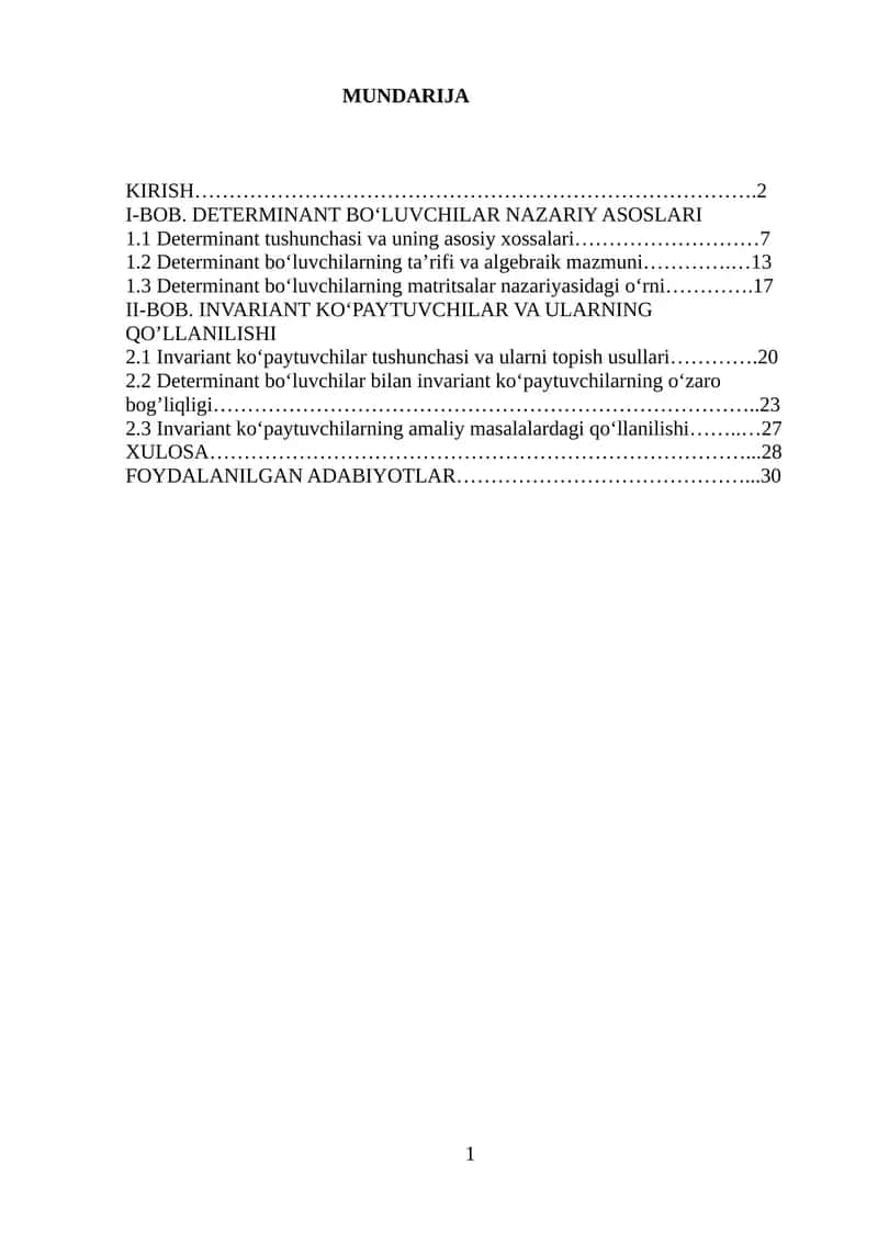 DETERMINANT BO‘LUVCHILAR NAZARIY ASOSLARI 1