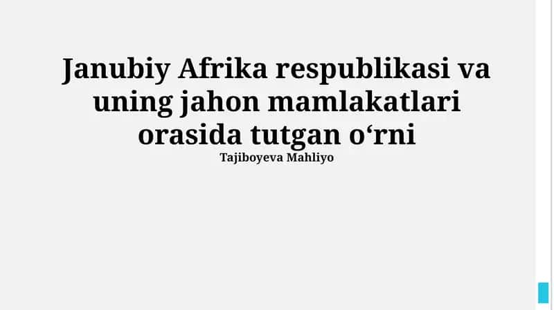 Janubiy Afrika Respublikasining siyosiy tuzumi 1