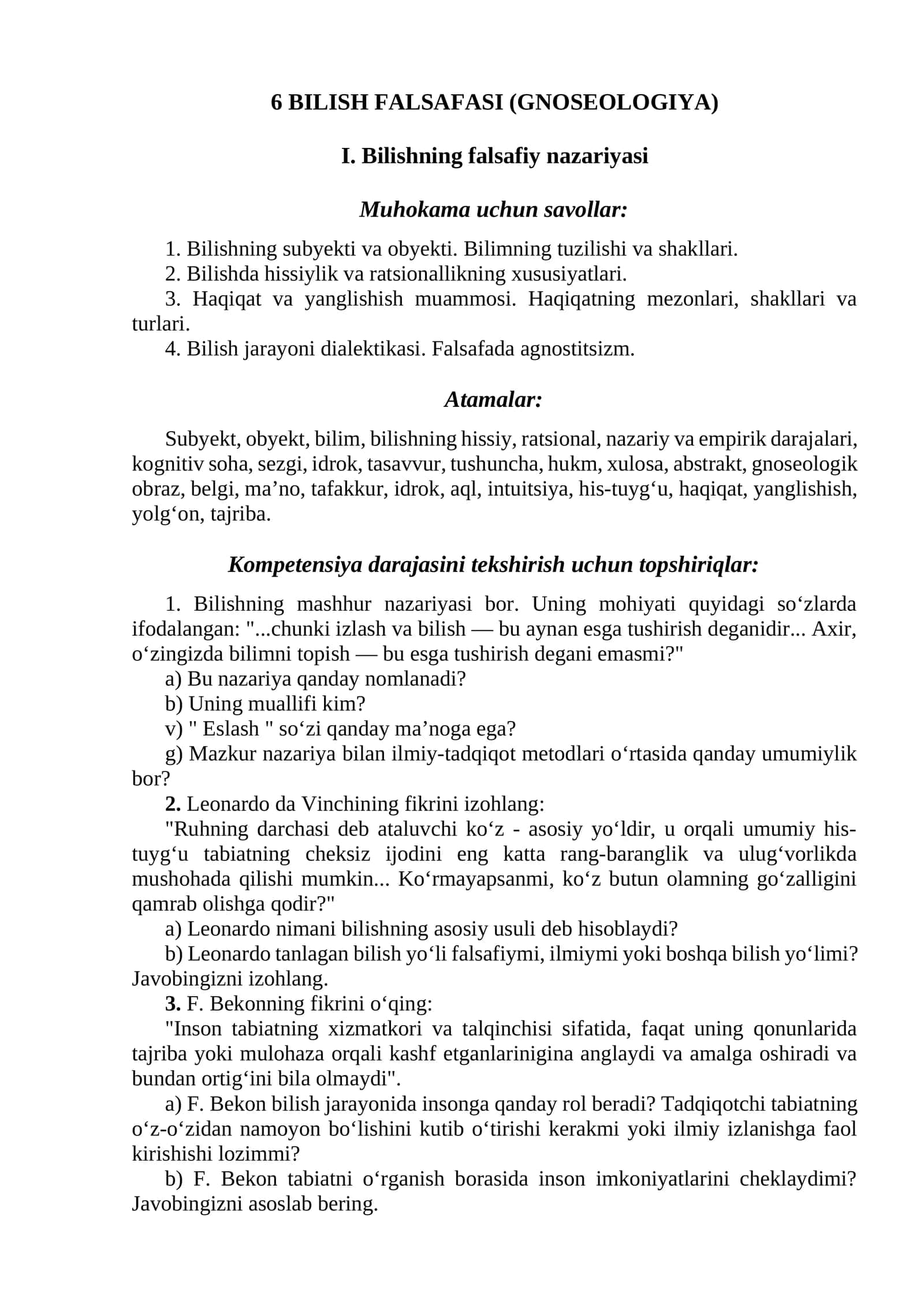 6 BILISH FALSAFASI (GNOSEOLOGIYA) 1