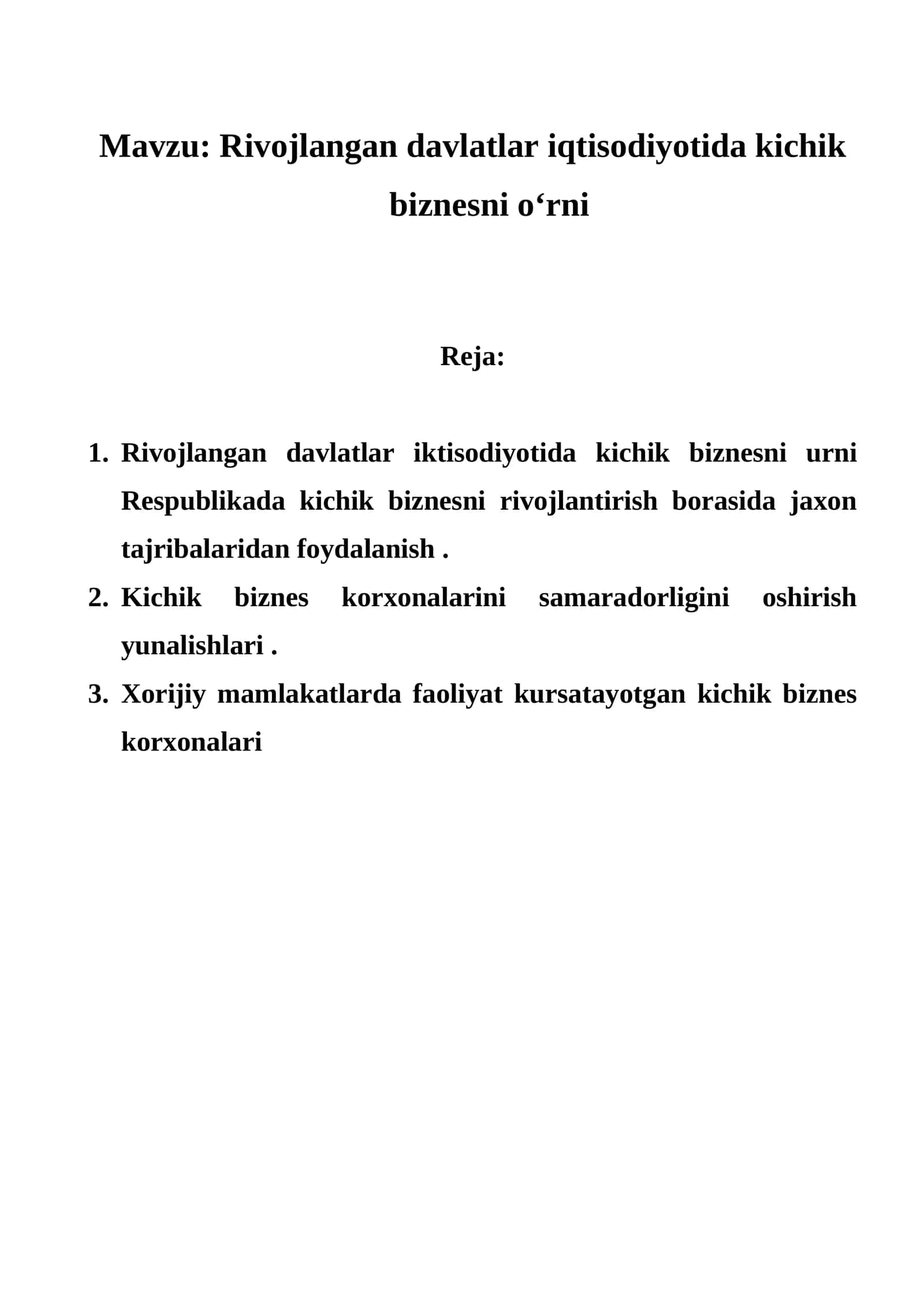 Rivojlangan davlatlar iqtisodiyotida kichik biznesni o‘rni 1