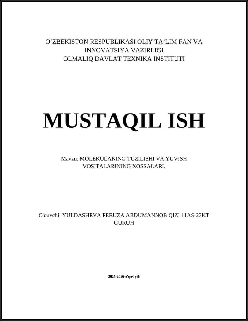 MOLEKULANING TUZILISHI VA YUVISH VOSITALARINING XOSSALARI 1