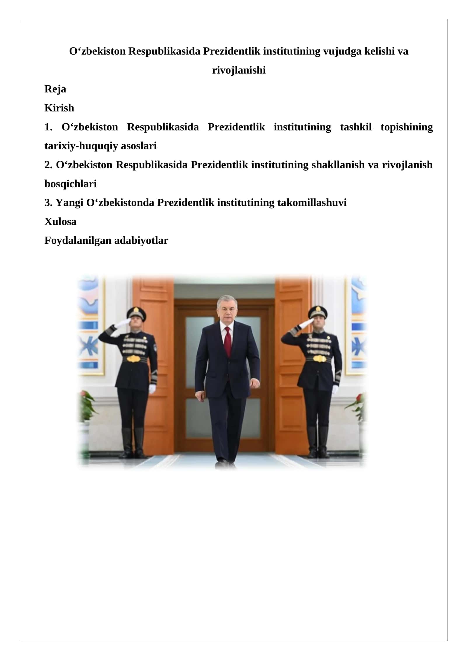 O‘zbekiston Respublikasida Prezidentlik institutining vujudga kelishi va rivojlanishi 1