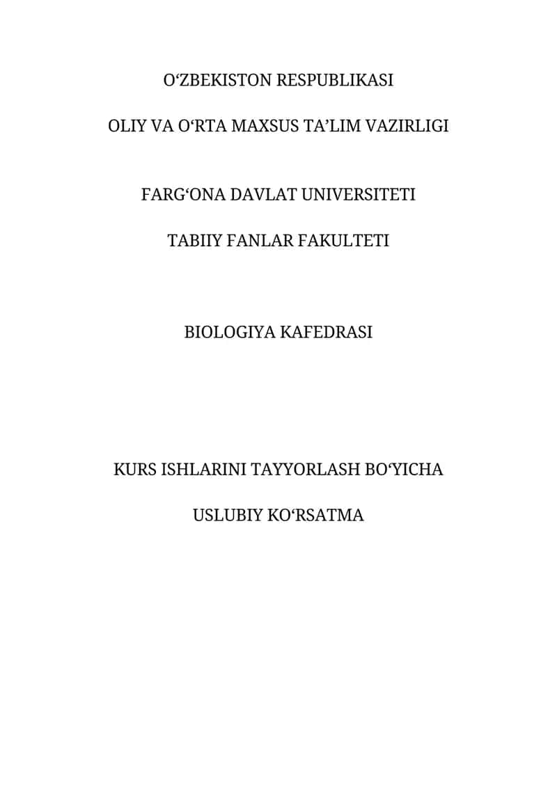 Biologiya o‘qitish metodikasi ta’lim yo‘nalishi o‘quv rejasi va o‘quv dasturi 1