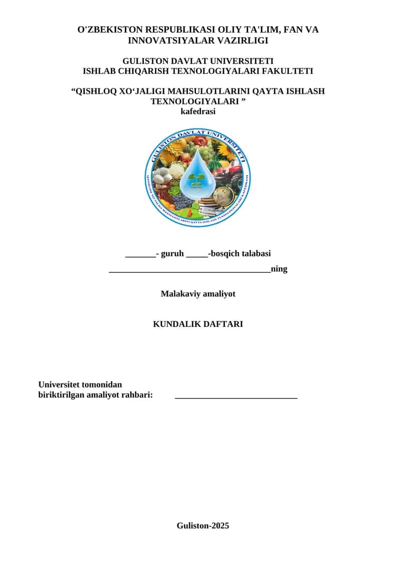 QISHLOQ XO‘JALIGI MAHSULOTLARINI QAYTA ISHLASH TEXNOLOGIYALARI 1
