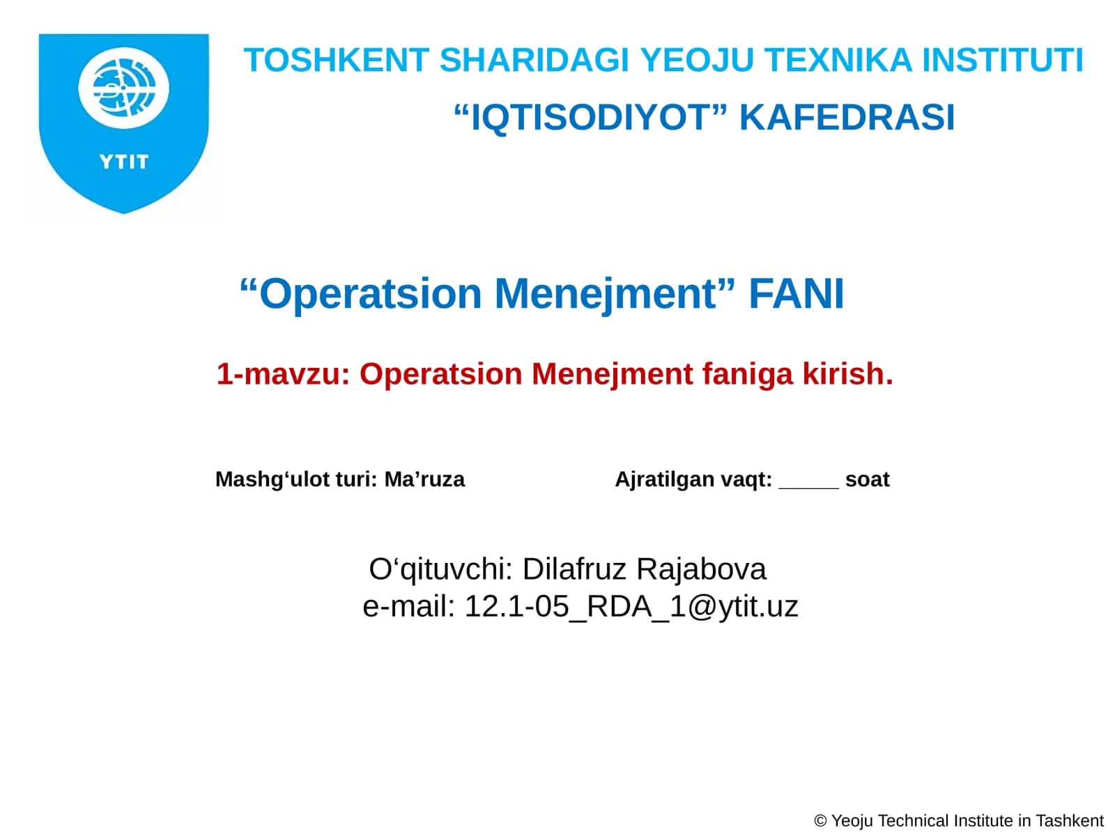 Operatsion Menejment faniga kirish 1