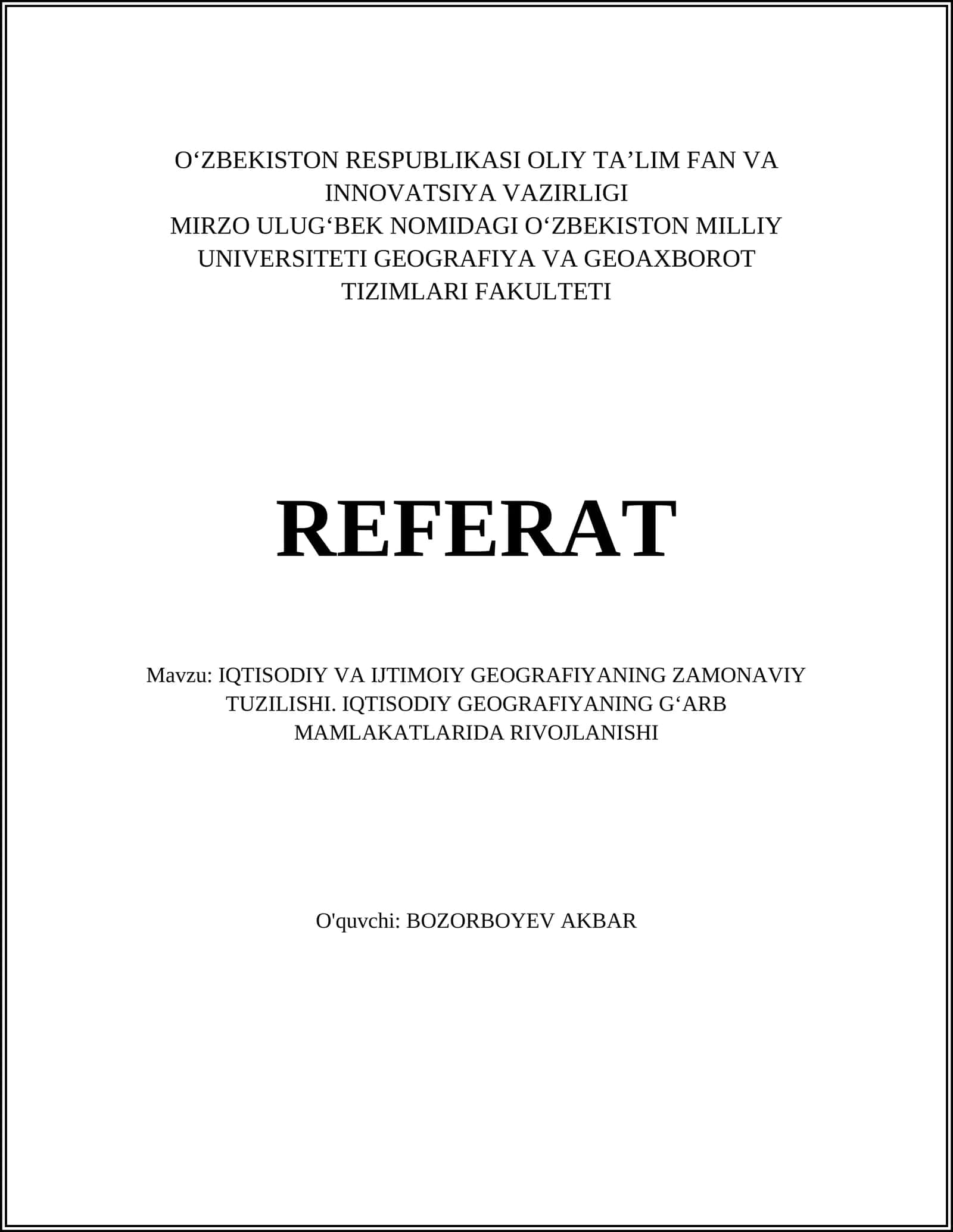 IQTISODIY VA IJTIMOIY GEOGRAFIYANING ZAMONAVIY TUZILISHI 1
