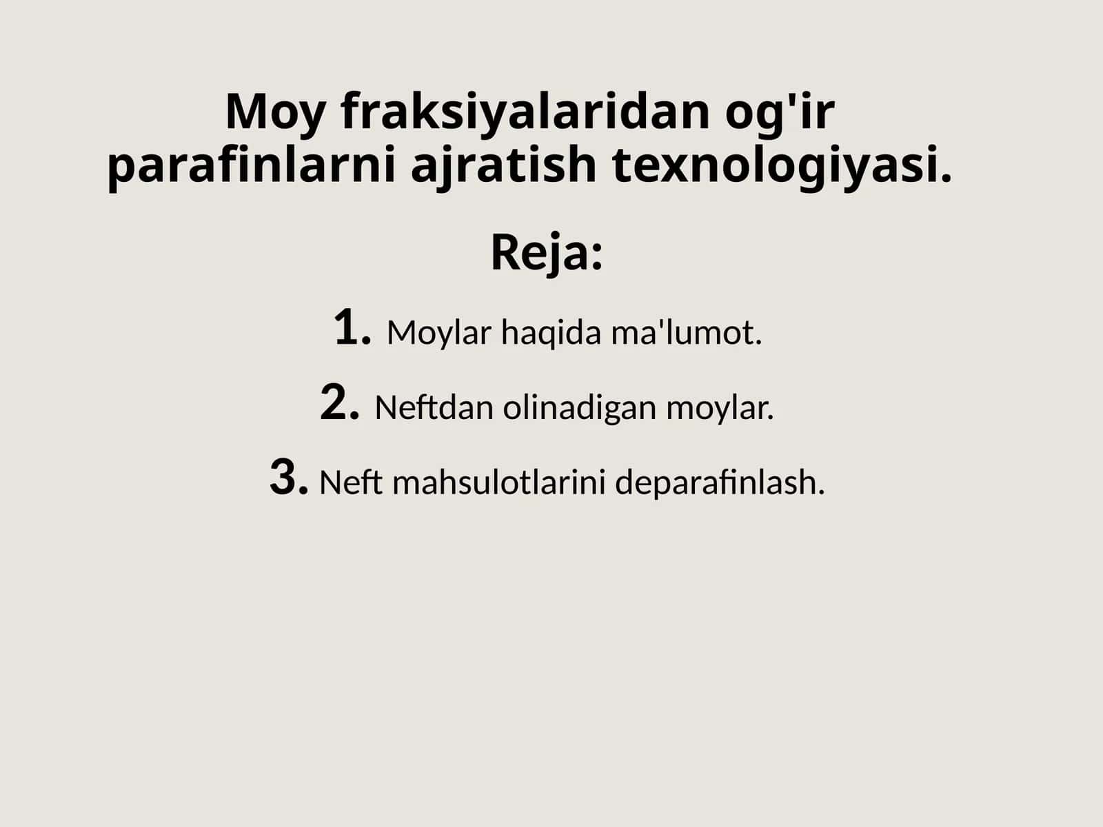Moy fraksiyalaridan og'ir parafinlarni ajratish texnologiyasi 1