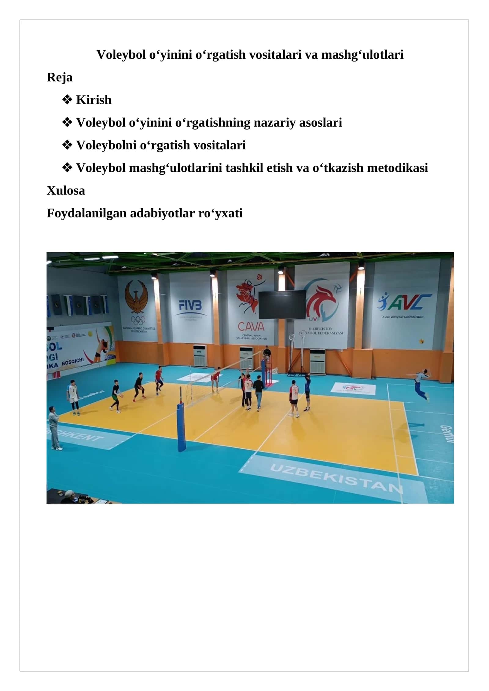 Voleybol o‘yinini o‘rgatish vositalari va mashg‘ulotlari 1