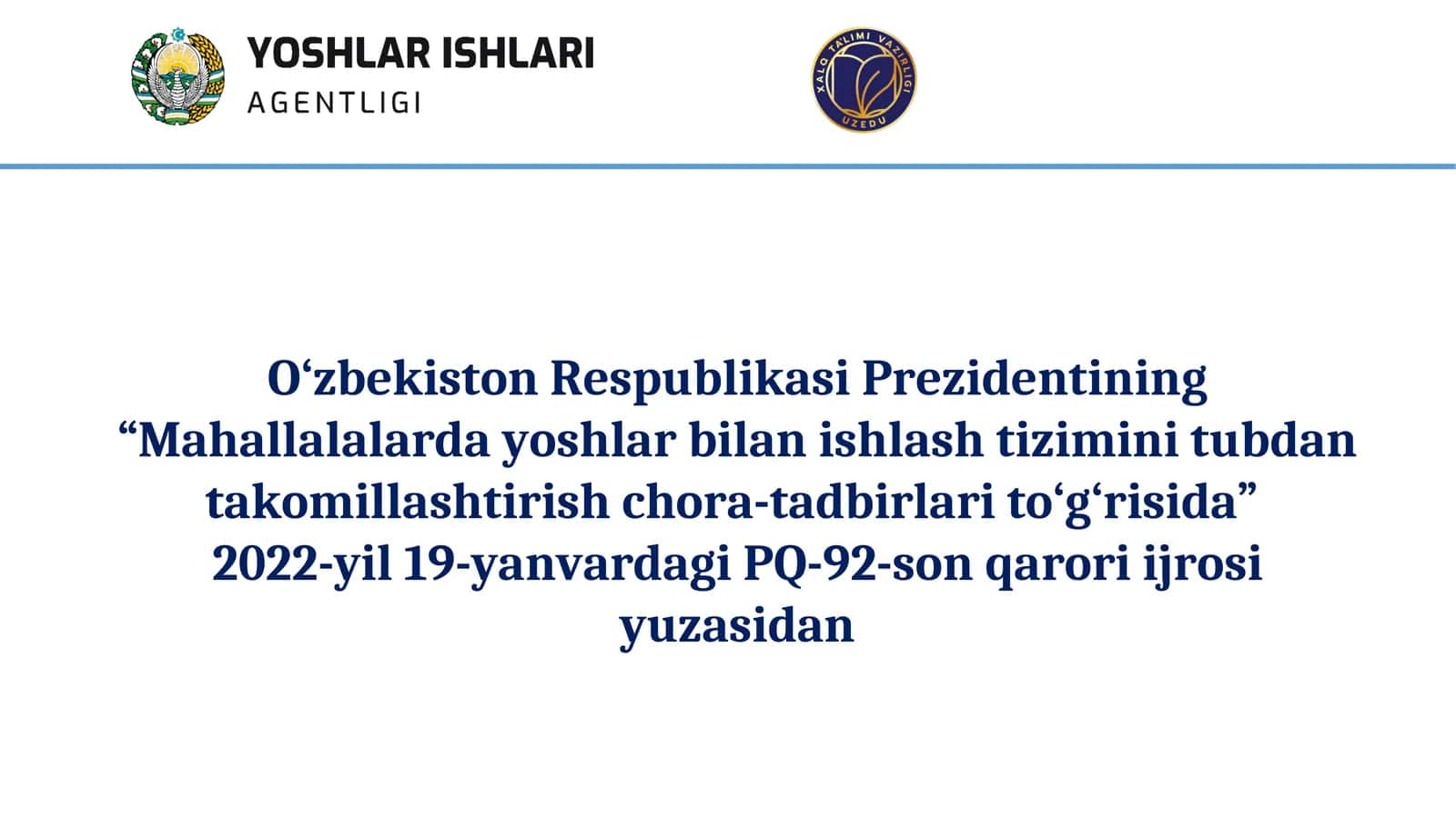Mahallalarda yoshlar bilan ishlash tizimini tubdan takomillashtirish chora-tadbirlari to‘g‘risida 1