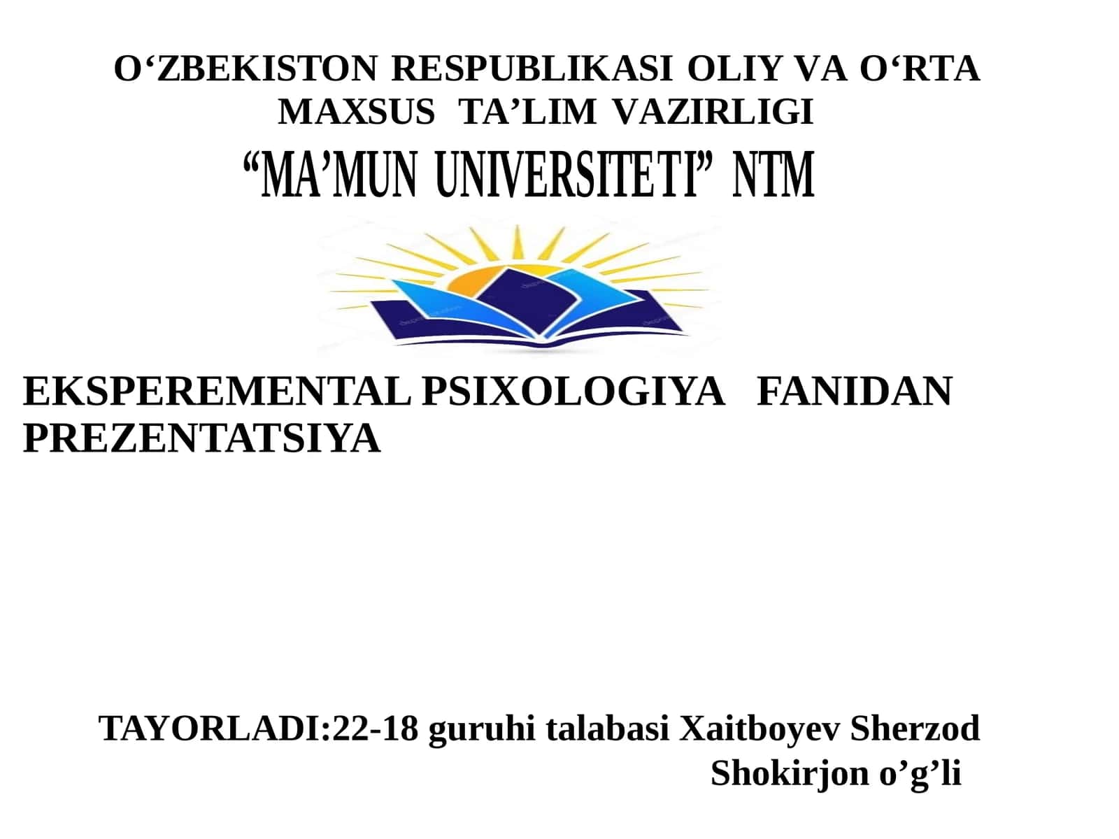 EKSPEREMENTAL PSIXOLOGIYA FANIDAN PREZENTATSIYA 1