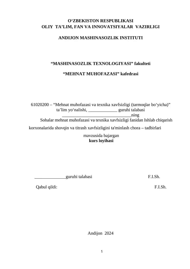 "Mehnat muhofazasi va texnika xavfsizligi" 1