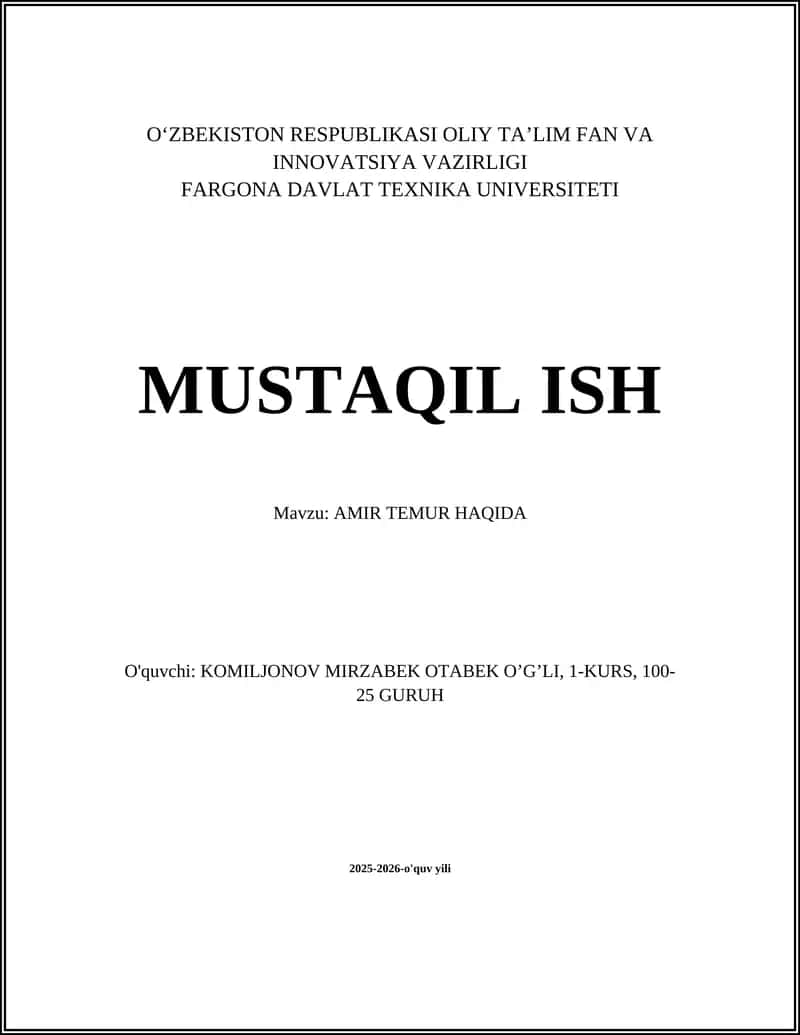 Mavzu: AMIR TEMUR HAQIDA 1
