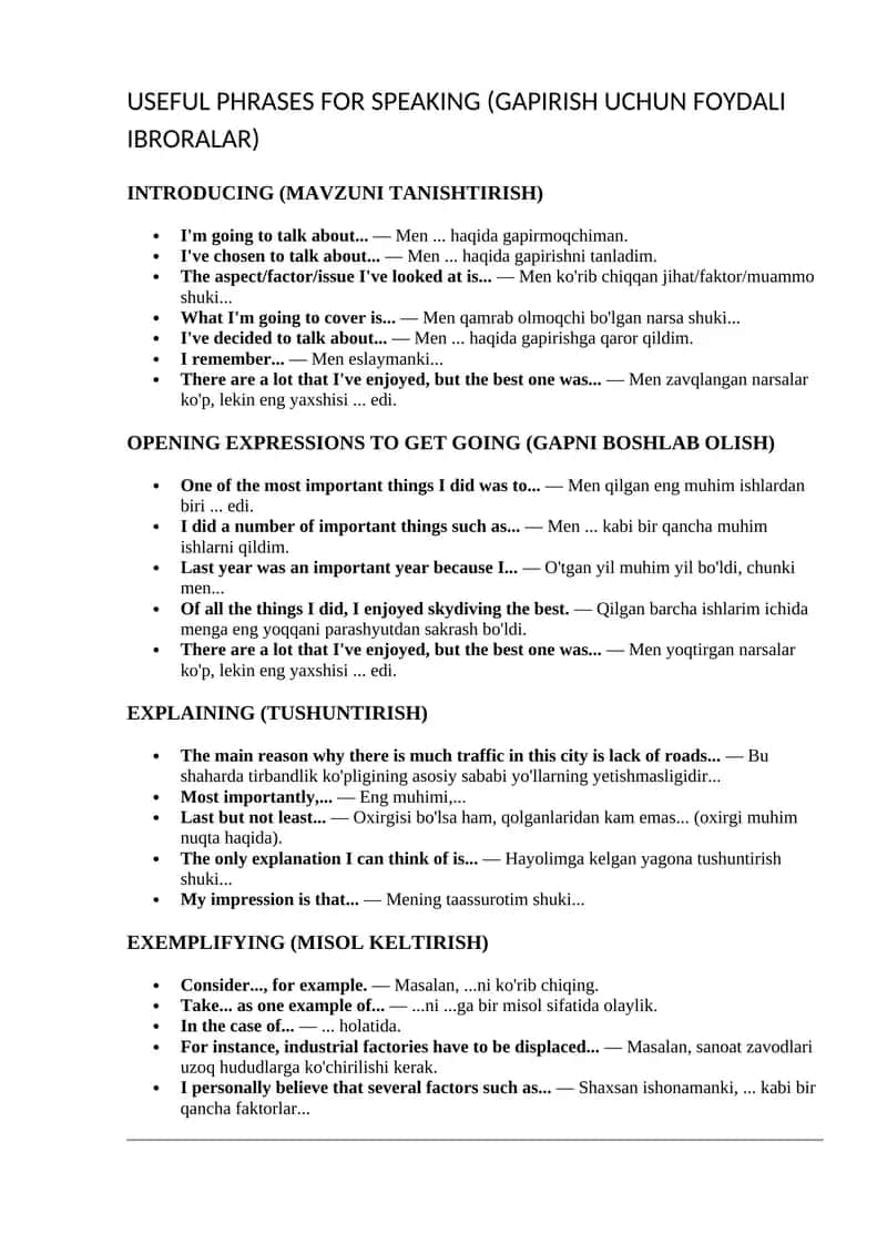USEFUL PHRASES FOR SPEAKING IELTS da kerak boladigan rrazalar oling afsuslanmaysiz 1