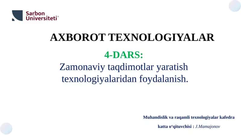 Zamonaviy Taqdimotlar Yaratish Texnologiyalari 1