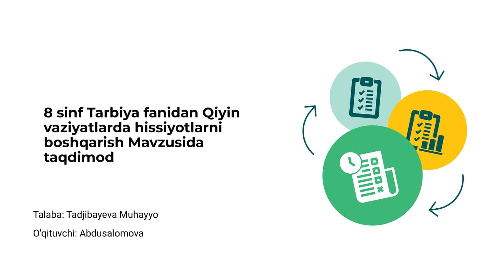 8 sinf Tarbiya fanidan Qiyin vaziyatlarda hissiyotlarni boshqarish 1