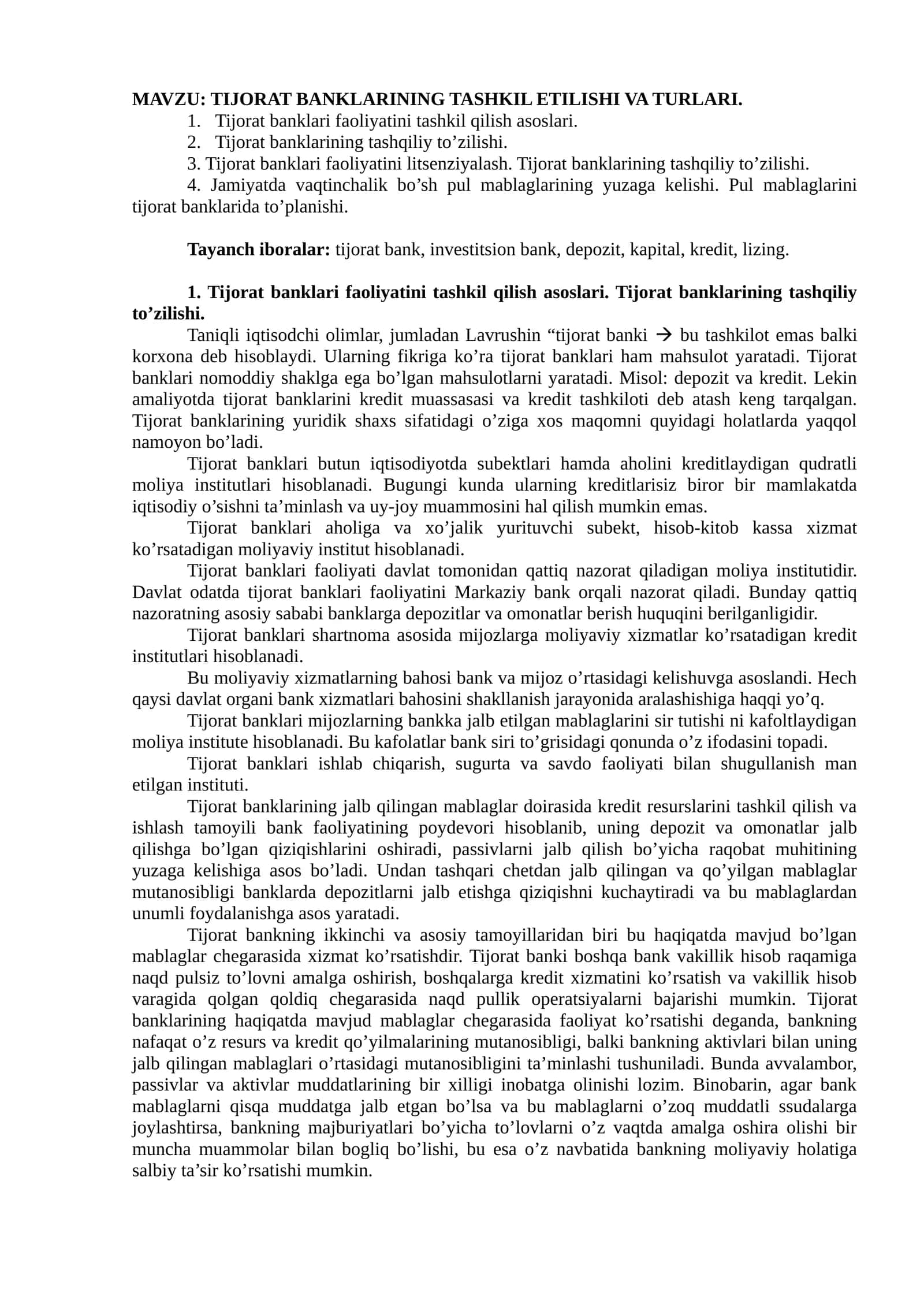 TIJORAT BANKLARINING TASHKIL ETILISHI VA TURLARI 1
